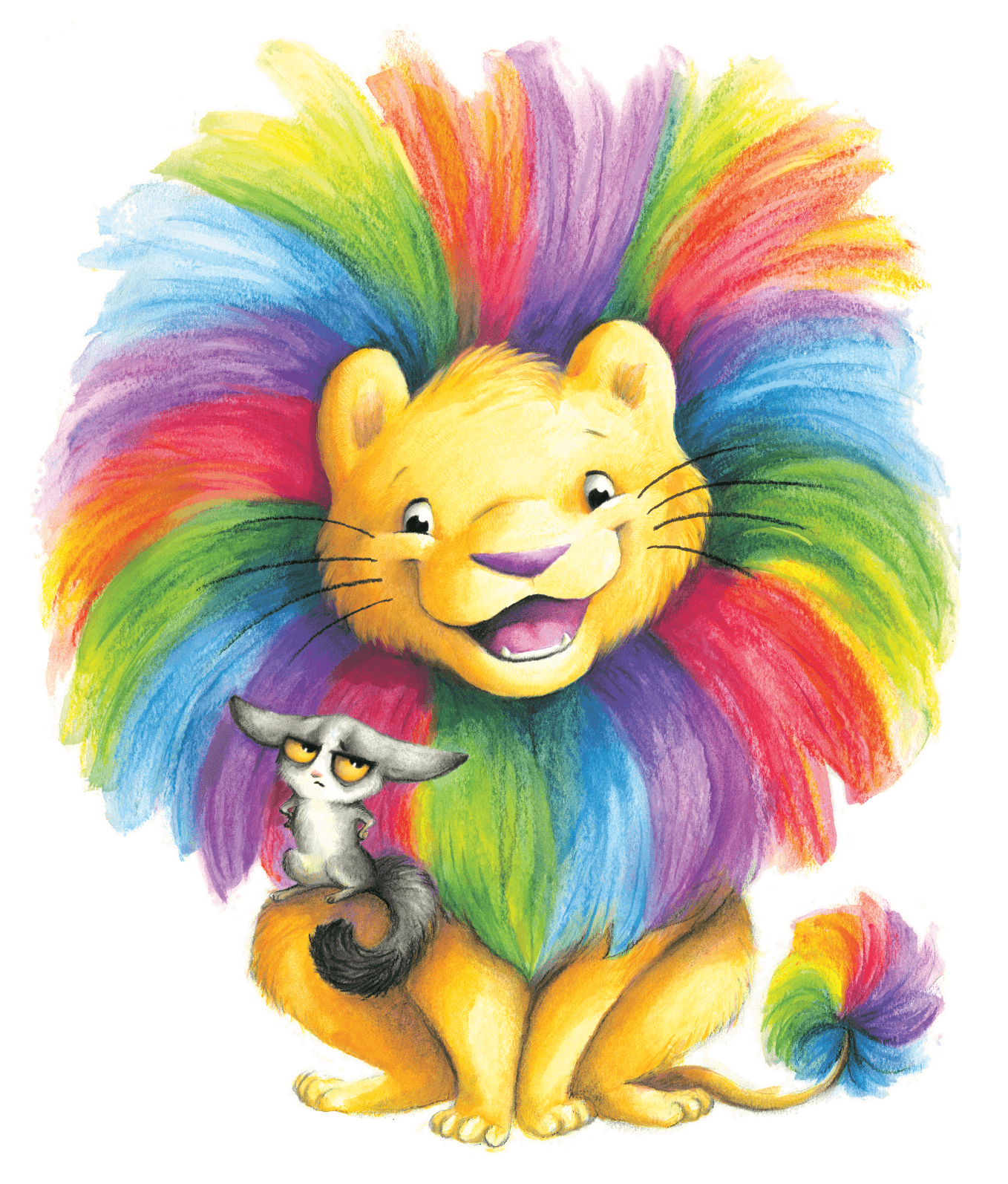 Illustrated Guion the Lion character with colorful mane